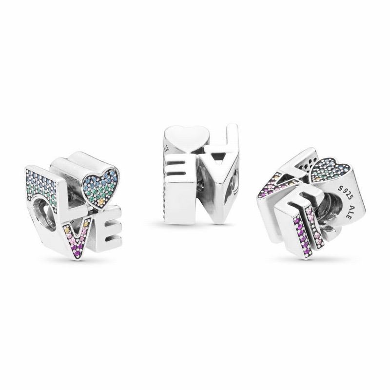 Pandora Multi-color Love Charm Ireland - Sterling Silver/Blue/Mixed Stones/Cubic Zirconia - 975623NT